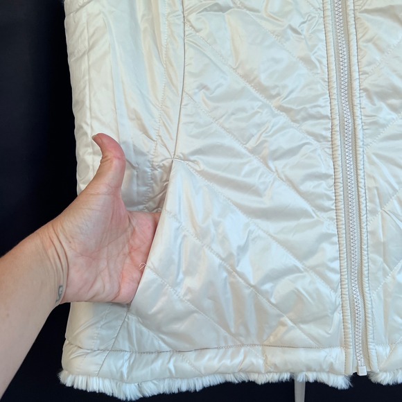 Nicole‎ Miller Elegant Faux Fur Cream Reversible Vest Sleeveless Pockets Large - Picture 10 of 10